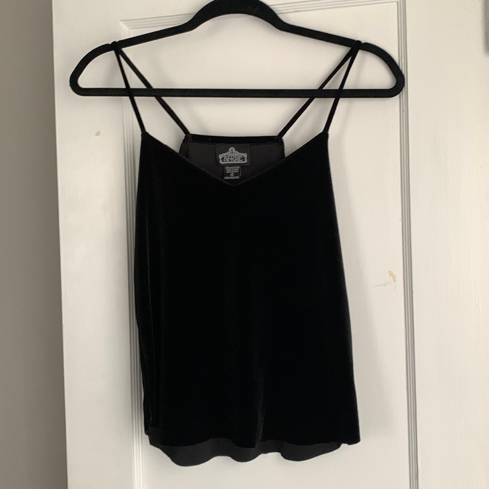 Vintage Black Velvet V Neck Camisole Tank Top size Small